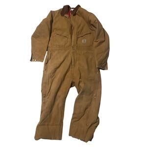 Carhartt Insulated Cotton Duck Canvas Khaki Tan Coveralls Jumpsuit Size 46